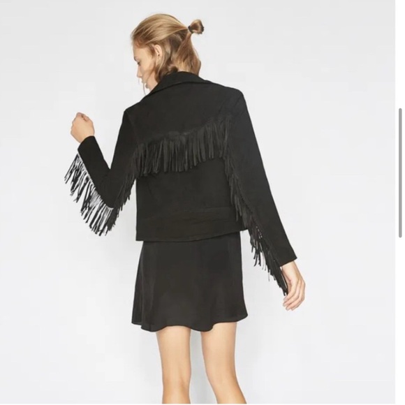 The Kooples Fringed Goat Leather Moto Jacket black suede - Picture 4 of 16